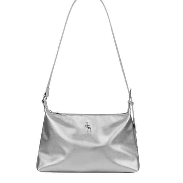 레더리 지퍼드 숄더백 실버
