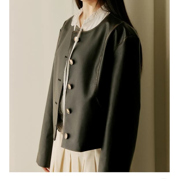 이쁨 새옷 le abonne 여자 노카라 가죽 가을 자켓 55 66