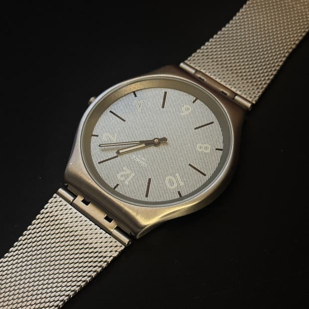 스와치 겟팅 메쉬 42mm 쿼츠 실버