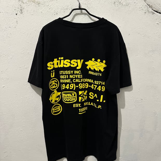 스투시 서퍼 프린팅 반팔 블랙 M