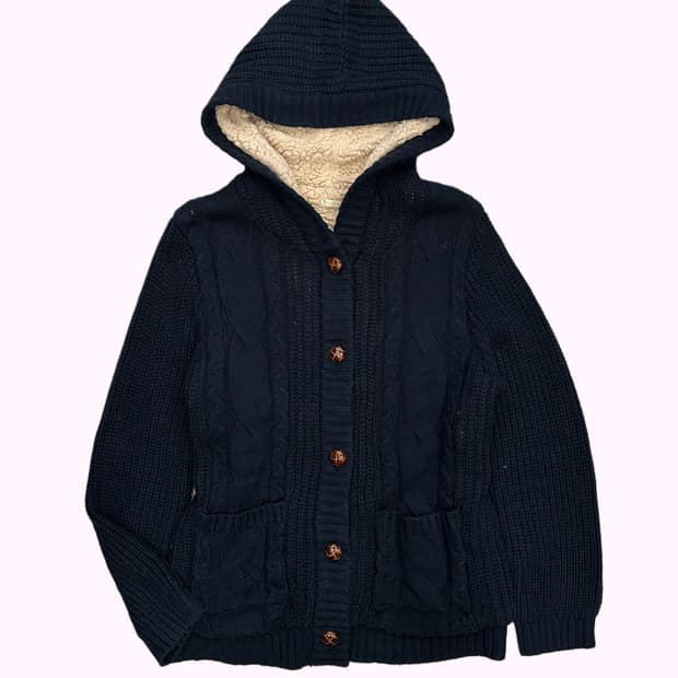 navy knit hood cardigan