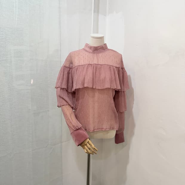 핑크시스루 벨벳 도트블라우스 섹시 란제리룩 740
