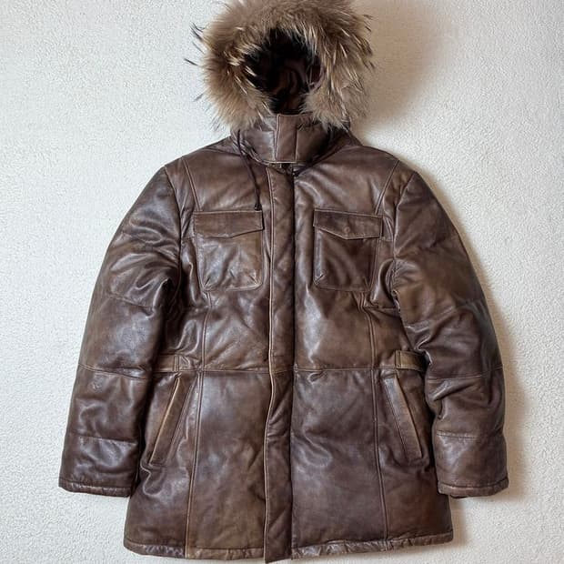 Selectede 00's 라쿤퍼 구스다운 양가죽 미디 패딩 PN7715