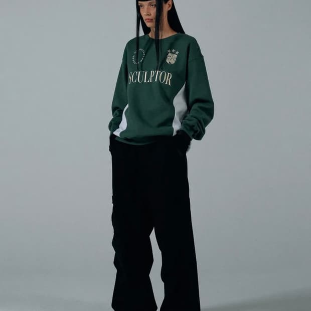 스컬프터 컬러블록 맨투맨 그린 S