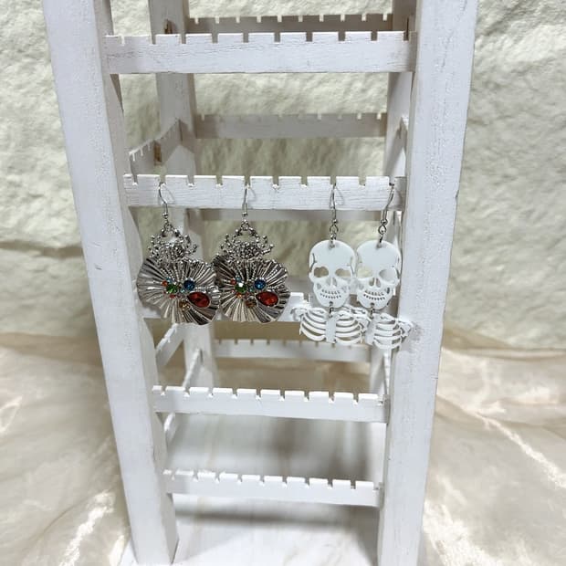 빈티지 해머링 거미 해골 귀걸이세트