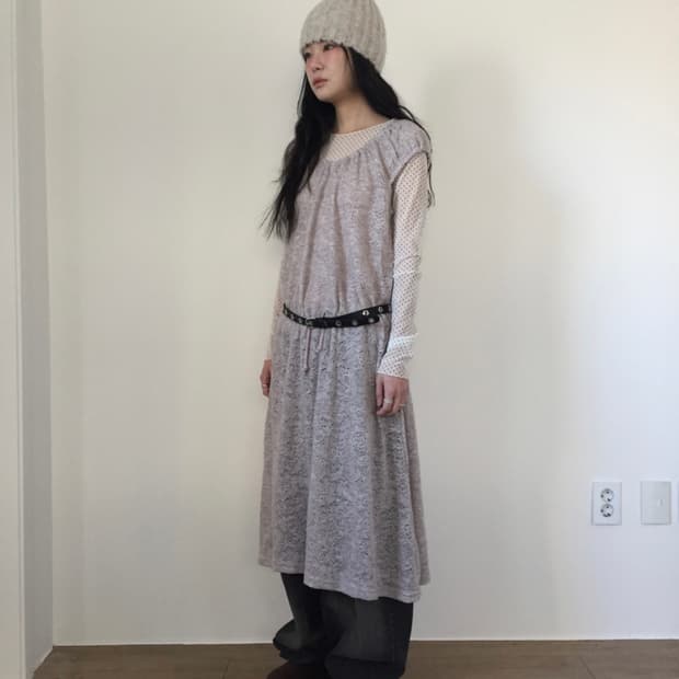 샵더기 Duggy 크로셰 롱 니트 원피스 바이올렛 