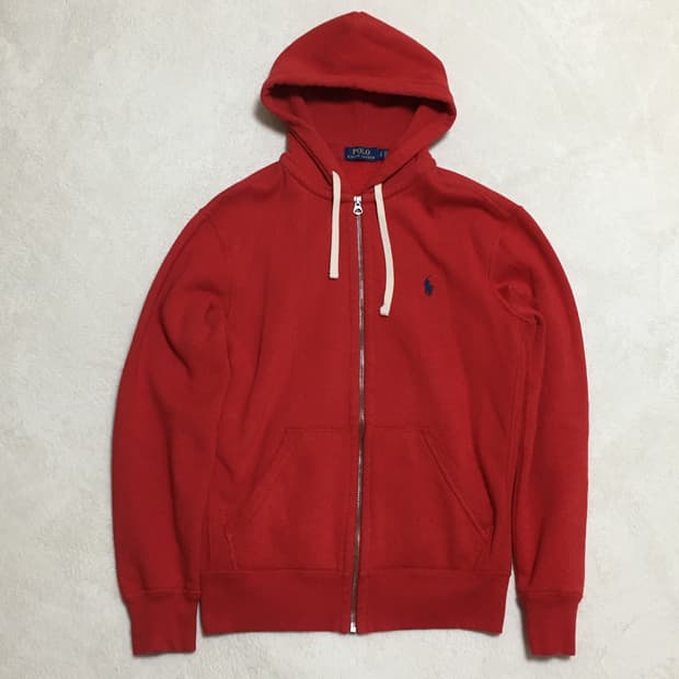 폴로 레드 기모 와플 후드집업