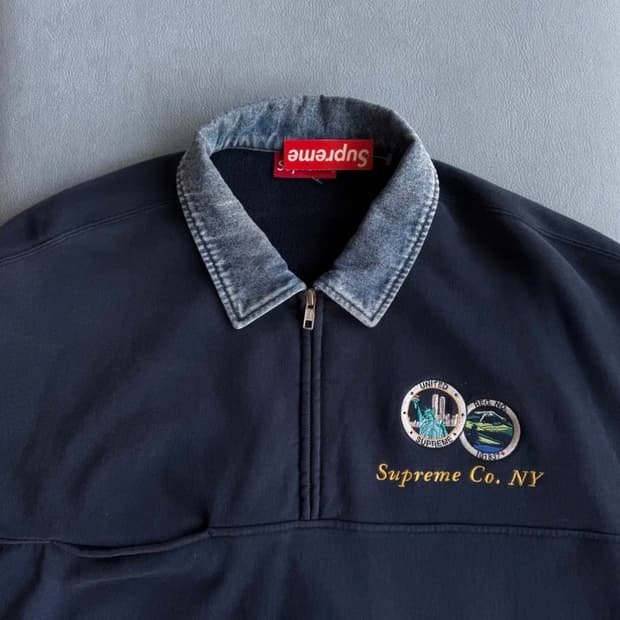 [L] 슈프림 23ss 데님카라 하프집 맨투맨