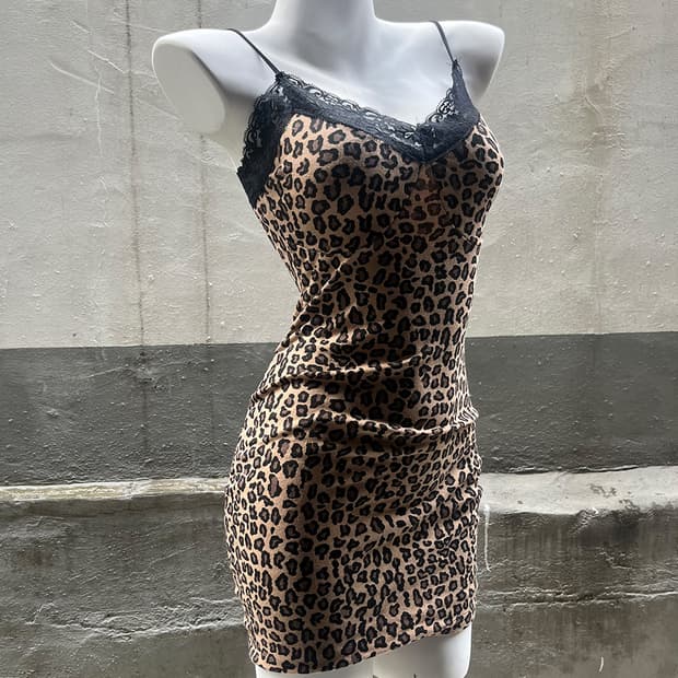 Gyaru Leopard Lace Slip Dress