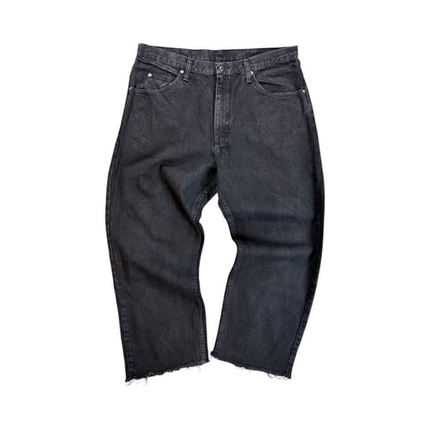 (XXL) 랭글러 릴랙스 핏 블렉 컷오프 데님 팬츠 BD-022
