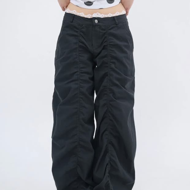 잇자바이브 LACE LAYERED WIDE PANTS - BLACK