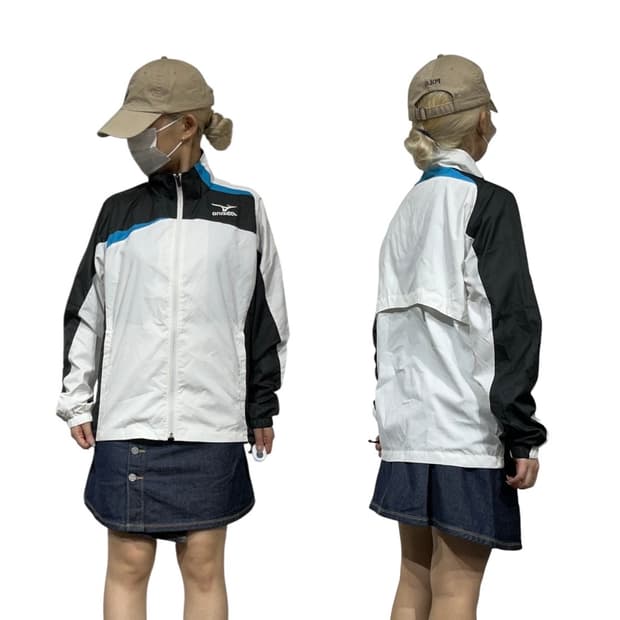 미즈노 화이트 블랙 라인 바람막이 트랙 자켓 XS