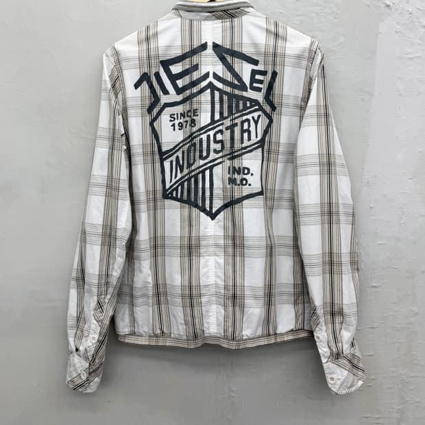 디젤 00s 백 그래픽 하이넥 체크 자켓