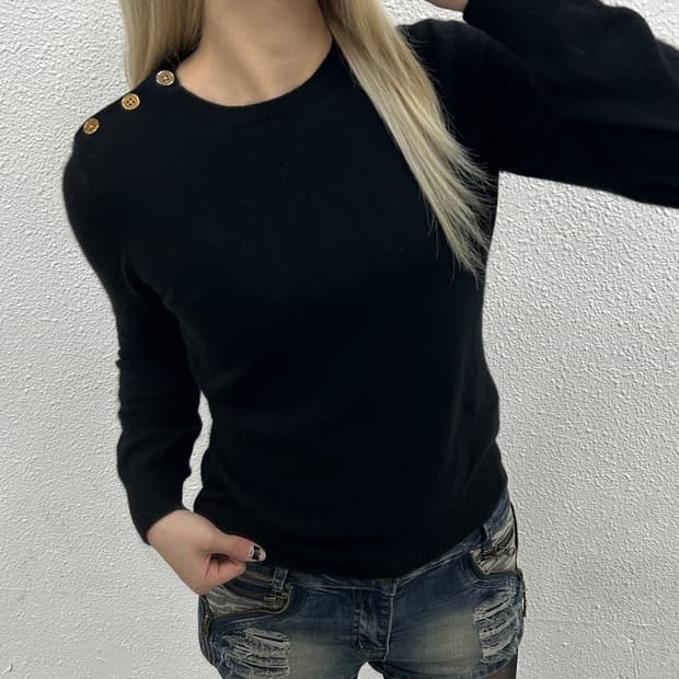 폴로 랄프로렌 숄더 버튼 블랙 니트 M