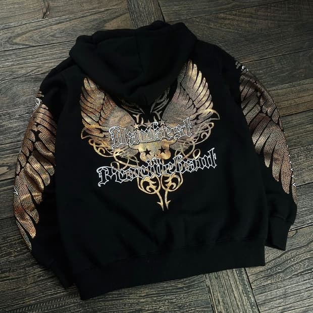 [빈티지] Y2K 그래픽 프린팅 후드 집업 블랙 M18701