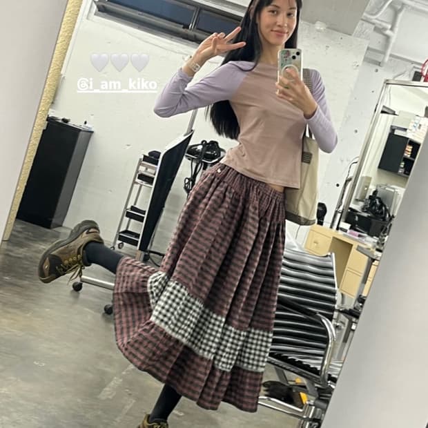 코이세이오 모리 체크 스커트 브라운