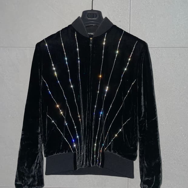 생로랑 fw15 라인스톤 벨벳 블루종 봄버자켓