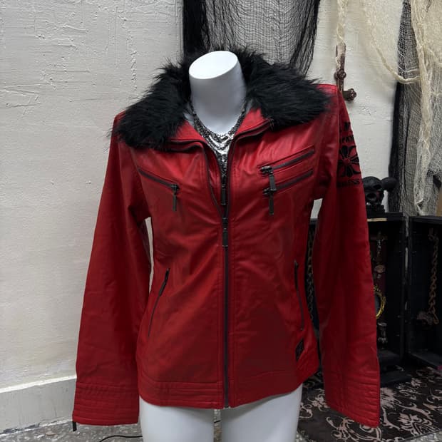 Diviner vkei trimming fur leather jacket