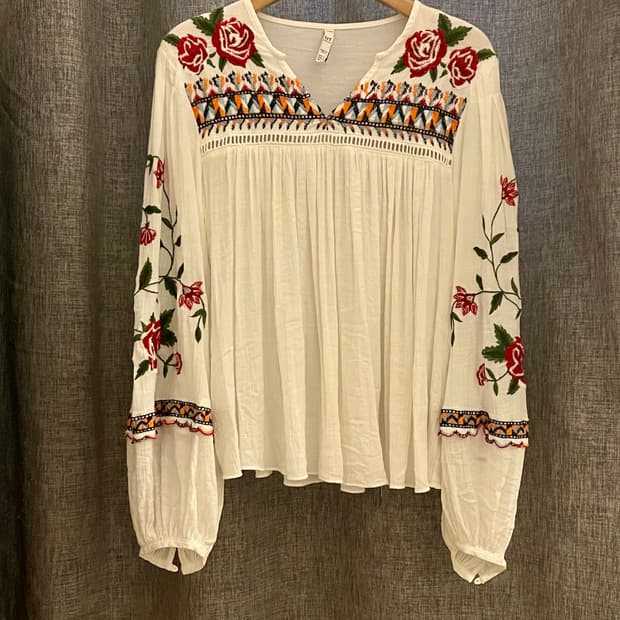 ZARA 자라 trf 에스닉 로즈 자수 블라우스 /화이트