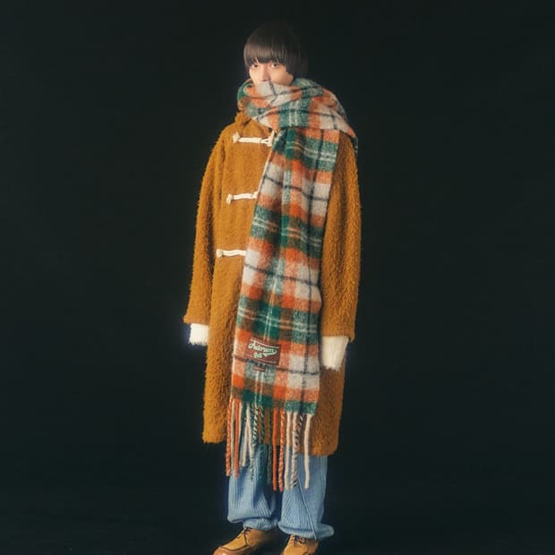 앤더슨벨 빅체크 머플러 그린/오렌지