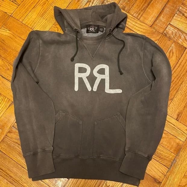 M >L 교환 RRL 더블알엘 랜치 로고 워싱 후드티 브라운