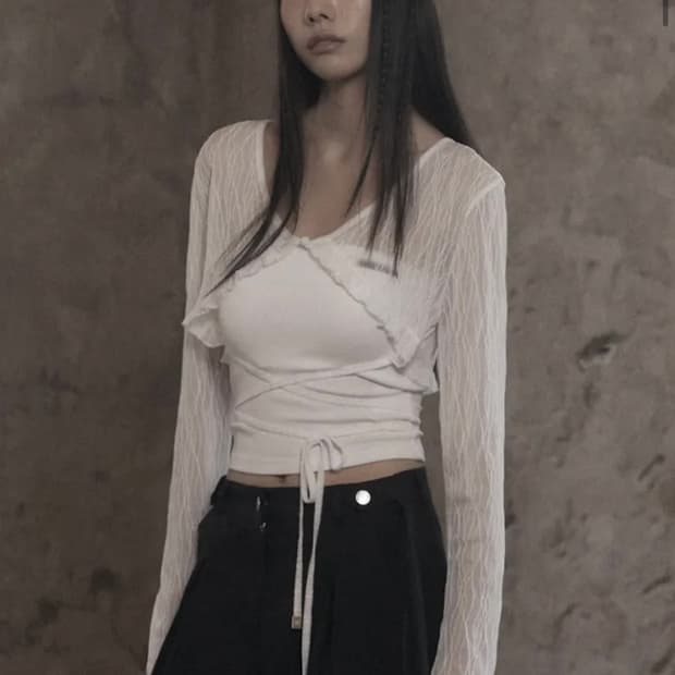 므넴 Woodgrain Bolero Cardigan
