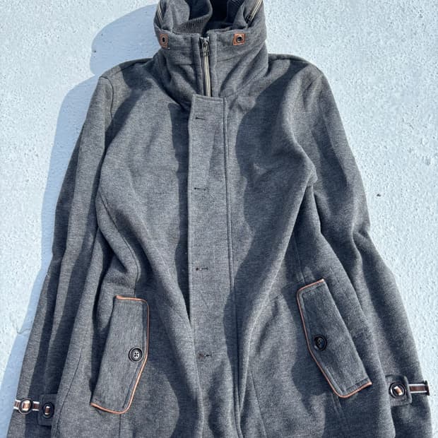 Y2K Bono-Hoodie Minimal Design Grey Zip 