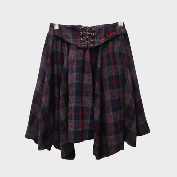 LOVE RABBY 체크 언발 미디 스커트 64624