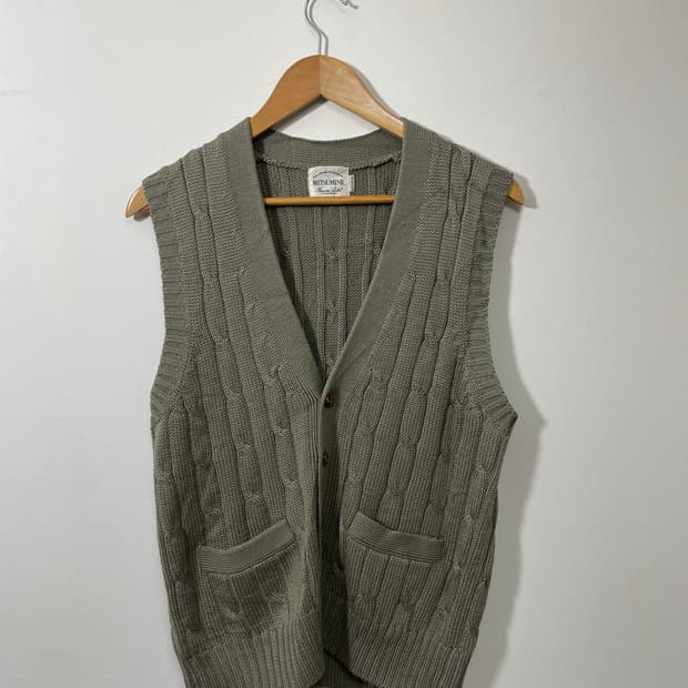 일본빈티지 울 100% 꽈배기 니트 조끼 M - K18