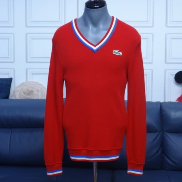 (100) 라코스테 남성 모100% 브이넥 니트