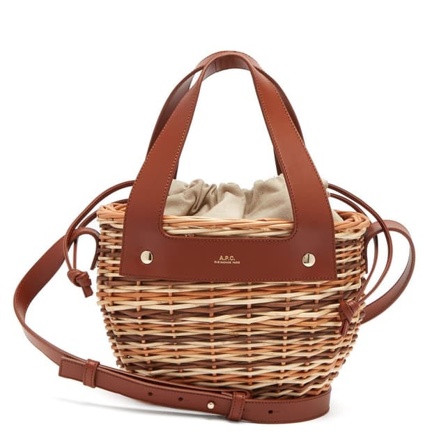 (정품) A.P.C. 아페쎄 라탄 가죽 버킷백 브라운