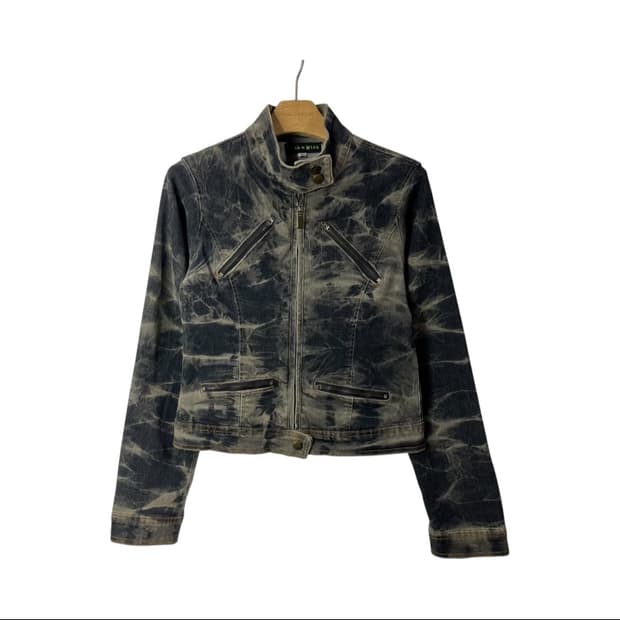 Winkwink 빈티지 펑크 타이다이 흑청 데님 자켓