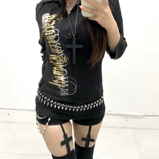 골드 레터링 빈티지 롱슬리브