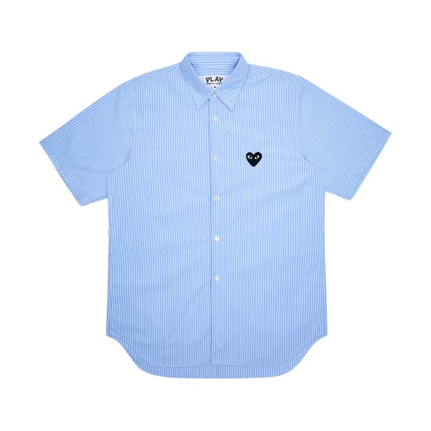 L 꼼데가르송 여성 블루 스트라이프 반팔 셔츠 블라우스