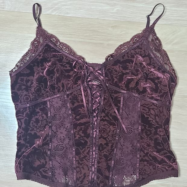 익스프레스 벨벳 레이스 버건디 코르셋 탑 뷔스티에