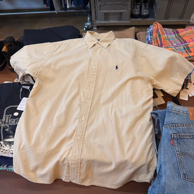 폴로 랄프로렌 실크 혼방 블레이크 핏 다운버튼 반팔셔츠 L XL