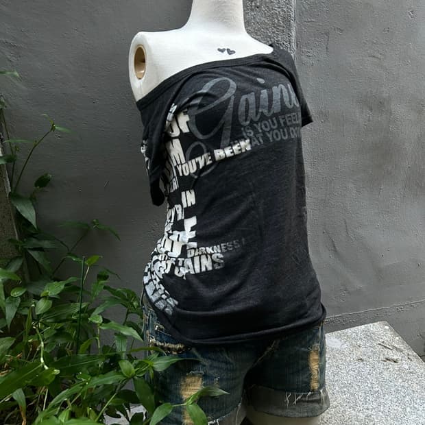 일본빈티지 펑크 00s heave and earth 레터링 시스루 티셔츠