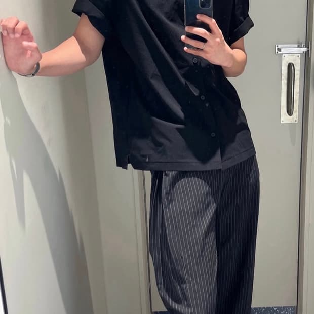 시그니처 멀티턱 와이드 슬랙스(스트라이프)