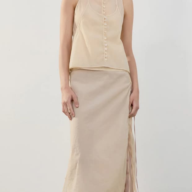 로우클래식 see through button skirt (beige) s
