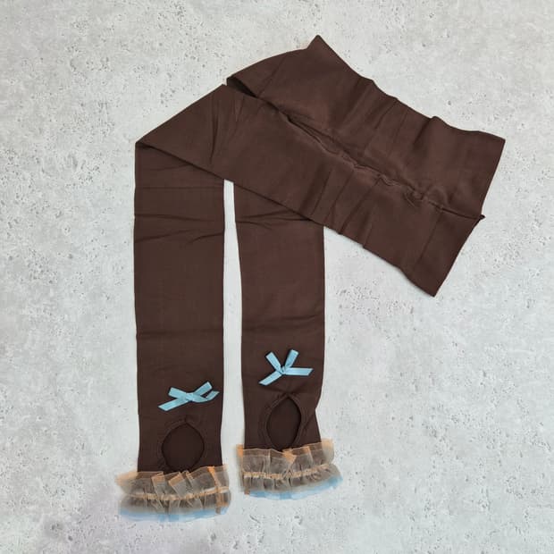 브라운 프릴리본 다리보정 압박레깅스 슬리밍 스타킹