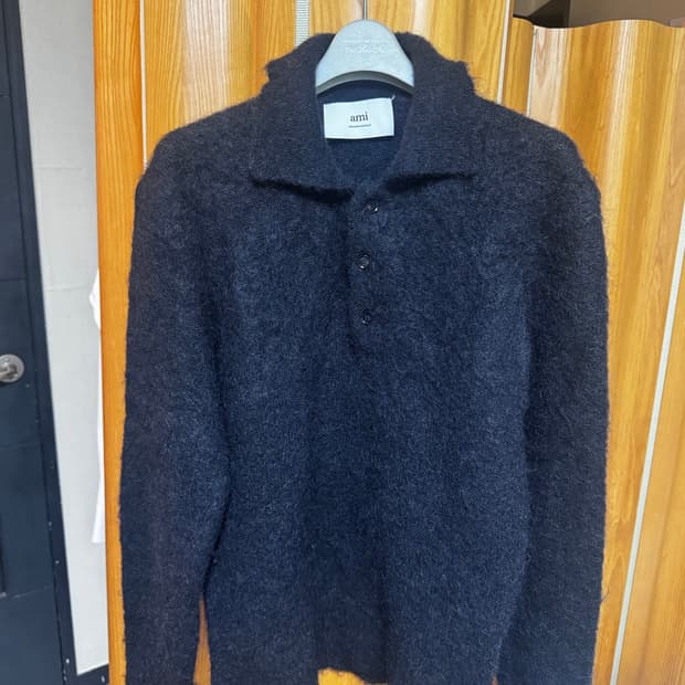 아미 Ami 알파카 니트 폴로 블랙 S