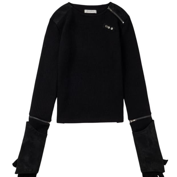 보니앤키예 Detachable Zipper Leather Top (Bla