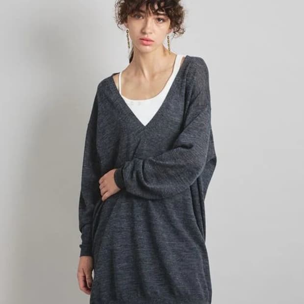 Brill 드레프 V넥 루즈핏 울 니트 튜닉 (FREE)