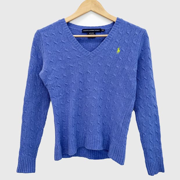 폴로 랄프로렌 메리노울 100% 케이블 브이넥 니트 스웨터 여성 M