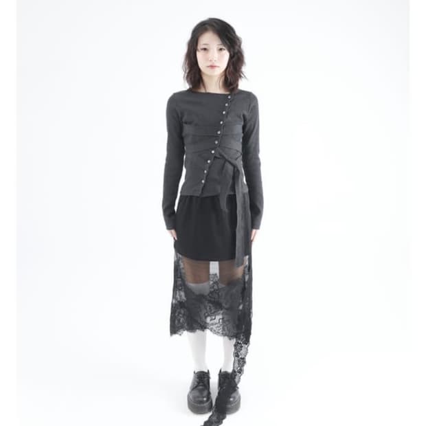 oshigh 오스하이 mesh lace long skirt black