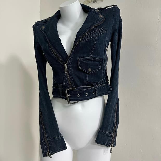 shop502 샵오공이 파우닝 큐빈티지 빈티지 00s 데님 라이더 자켓