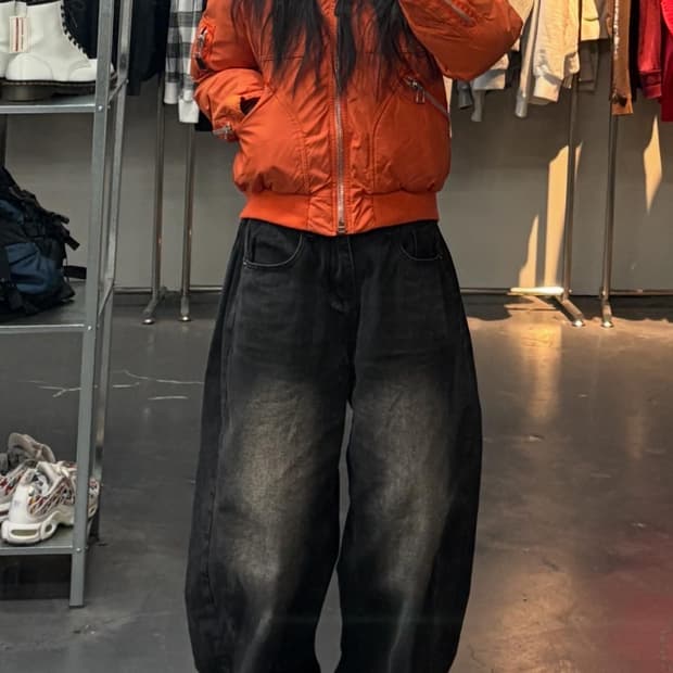 폴로랄프로렌 00s 덕다운 오렌지 크롭 봄버자켓 A3335