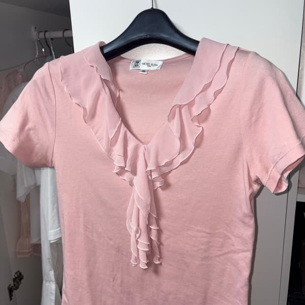 빈티지 모리걸 핑크 프릴 반팔티