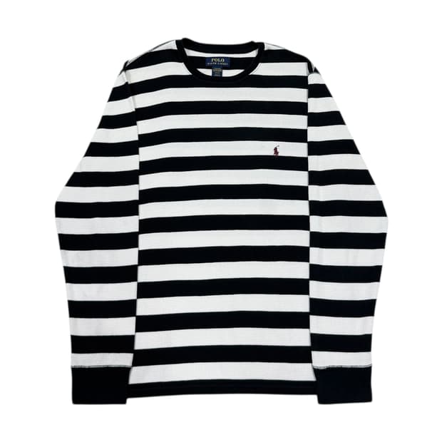 폴로 랄프로렌 와플 스트라이프 엄성현깔 긴팔티 블랙 L