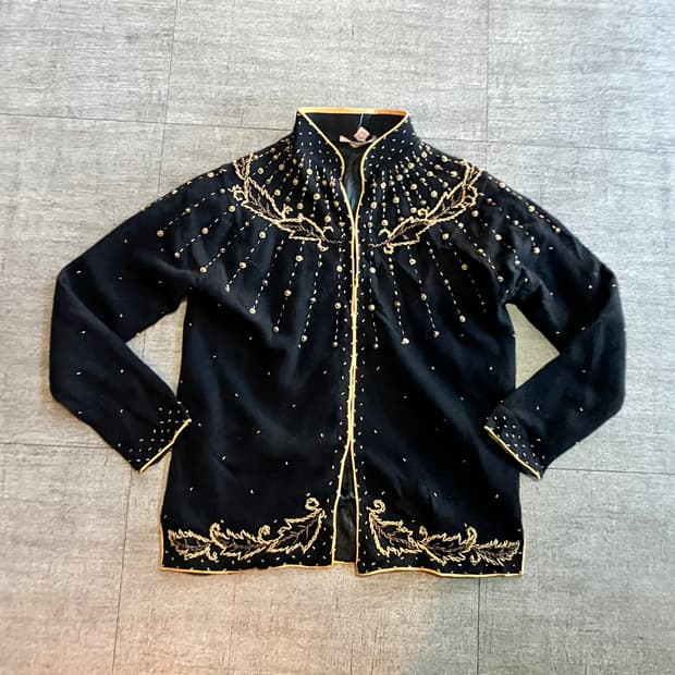 일본빈티지 오리엔탈보헤미안 큐빅명화 노르딕 넥가디건자켓